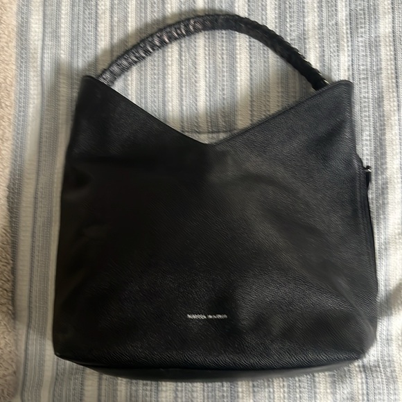 REBECCA MINKOFF Black Pebbled Leather CHAIN HOBO Bag Purse silver hardware - Picture 4 of 11